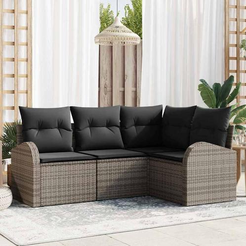 vidaXL Tuin Sofa Set met kussen 4 pcs Grijs Poly riet, Tuin en Terras, Tuinsets en Loungesets, Nieuw, Rotan, Verzenden