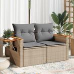 vidaXL Tuinbank 2-zits met kussens poly rattan beige, Verzenden, Nieuw, Rotan