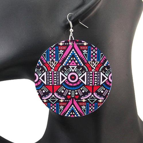 Roze / Blauwe tribal print Oorbellen - Afrikaanse drop oorbe, Sieraden, Tassen en Uiterlijk, Oorbellen, Nieuw, Ophalen of Verzenden