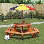 vidaXL Picknicktafel voor 4 kinderen met parasol zeshoekig, Verzenden, Nieuw, Hout