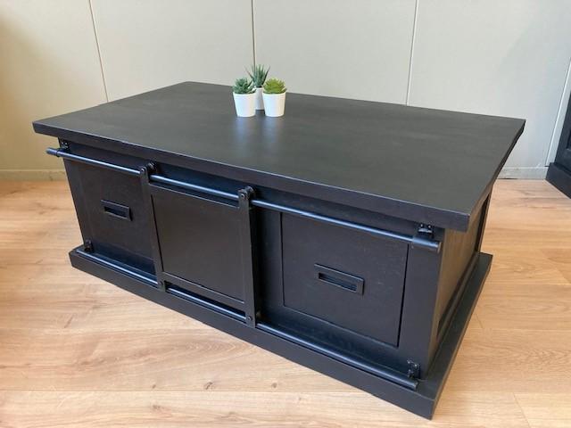 Box Salontafel Emma zwart, 2 lades, Huis en Inrichting, Tafels | Salontafels, 100 tot 150 cm, Rechthoekig, Nieuw, Overige houtsoorten