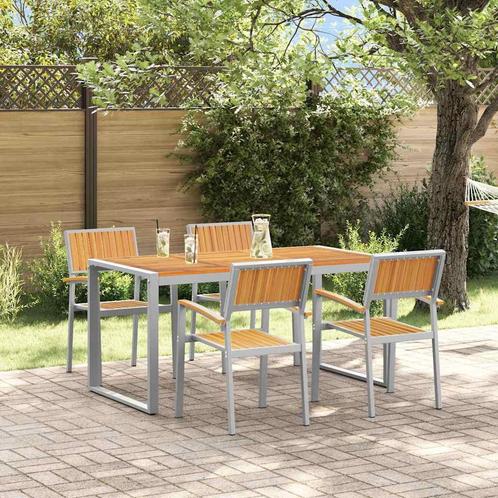 vidaXL 5-delige tuindinerset van massief acaciahout en, Tuin en Terras, Tuintafels, Nieuw, Verzenden