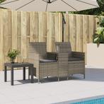 vidaXL Tuinbank 2-zits met tafel en kussens poly rattan, Verzenden, Nieuw, Rotan