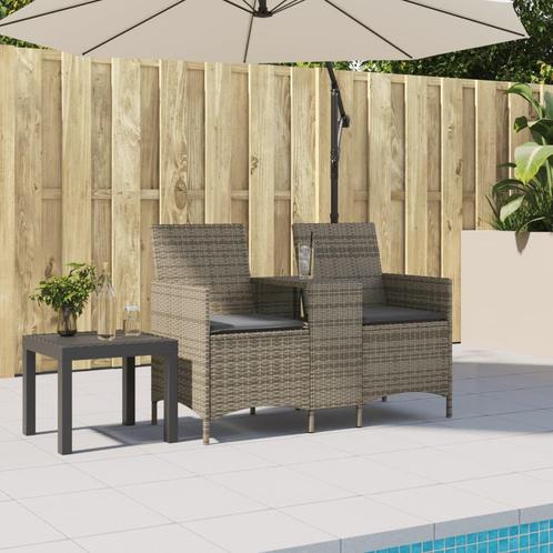 vidaXL Tuinbank 2-zits met tafel en kussens poly rattan, Tuin en Terras, Tuinsets en Loungesets, Nieuw, Rotan, Verzenden