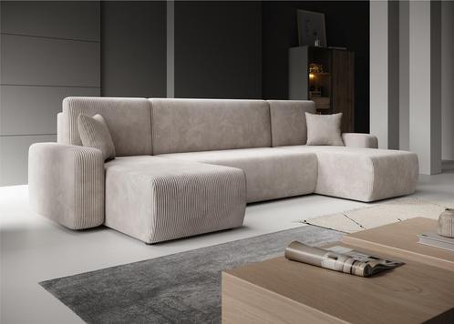 Meubella | Hoekbank beige ribstof U-bank | Symmetrisch 312cm, Huis en Inrichting, Banken | Bankstellen, 300 cm of meer, 125 tot 150 cm
