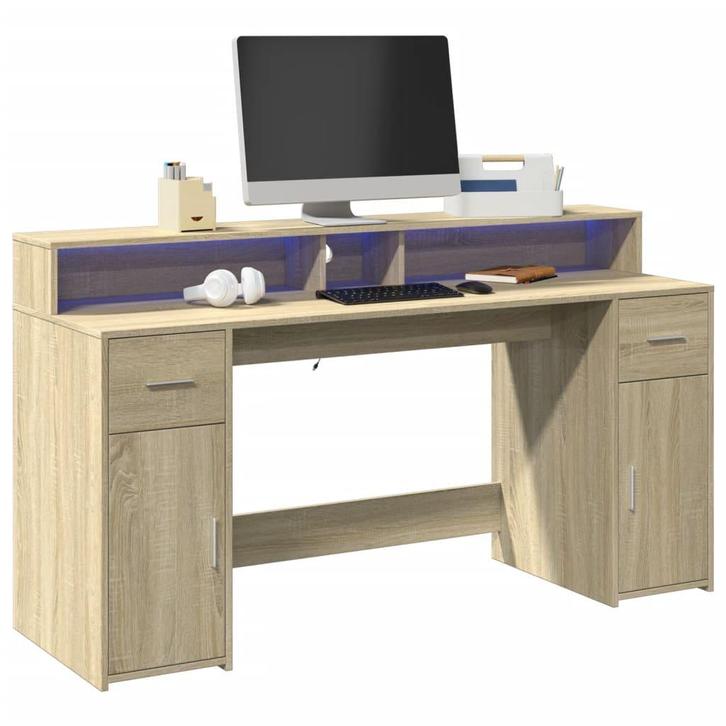 vidaXL Bureau met LED-verlichting 160x55x91 cm hout sonoma, Huis en Inrichting, Bureaus, Nieuw, Verzenden