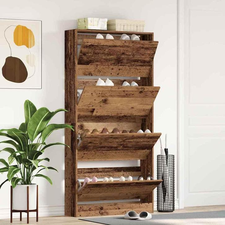 vidaXL Schoenenkast Oud hout 80 x 21 x 163.5 cm Bewerkt hout, Huis en Inrichting, Kasten | Schoenenrekken, Nieuw, Verzenden