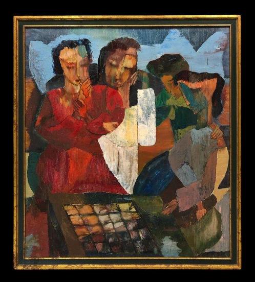 École Postcubiste (1960s) - Jeu de dames, Antiek en Kunst, Kunst | Schilderijen | Klassiek