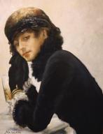 Franse School (XIX) - Groot portret dame in zwart, Antiek en Kunst, Kunst | Schilderijen | Klassiek
