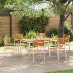 vidaXL Tuin Eetset 7 pcs Massief teak hout & roestvrij staal, Tuin en Terras, Verzenden, Nieuw