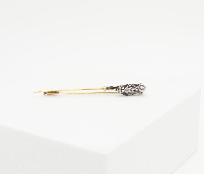 Broche - 18 karaat Geel goud, Zilver Diamant (Natuurlijk), Sieraden, Tassen en Uiterlijk, Antieke sieraden