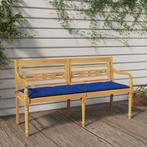 vidaXL Bankje Batavia met blauw kussen 150 cm massief, Tuin en Terras, Verzenden, Nieuw, Teakhout