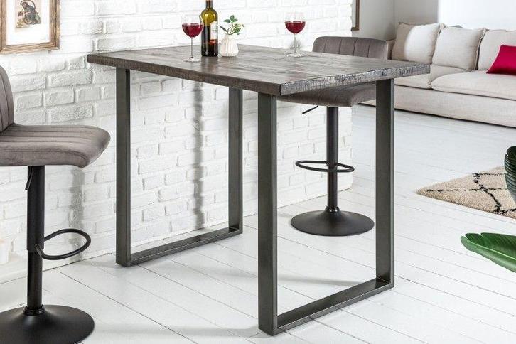 Massieve bartafel IRON CRAFT 120cm grijze mangohouten, Huis en Inrichting, Tafels | Eettafels, Ophalen of Verzenden