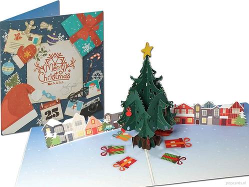 Kerstboom met cadeautjes en huisjes | Kerstkaart pop-up k..., Diversen, Wenskaarten, Verzenden