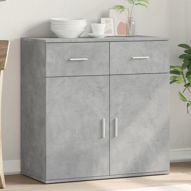 vidaXL Dressoir 79x38x80 cm bewerkt hout betongrijs, Huis en Inrichting, Kasten | Dressoirs, 25 tot 50 cm, Nieuw, 50 tot 100 cm