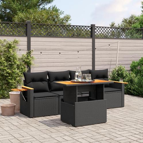 vidaXL 5-delige Loungeset met kussens poly rattan zwart, Tuin en Terras, Tuinsets en Loungesets, Loungeset, Nieuw, Rotan, Verzenden
