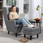 TRUUSK Oorfauteuil met Voetenbank - Linnenlook - Lendenkusse, Huis en Inrichting, Fauteuils, Verzenden, Nieuw