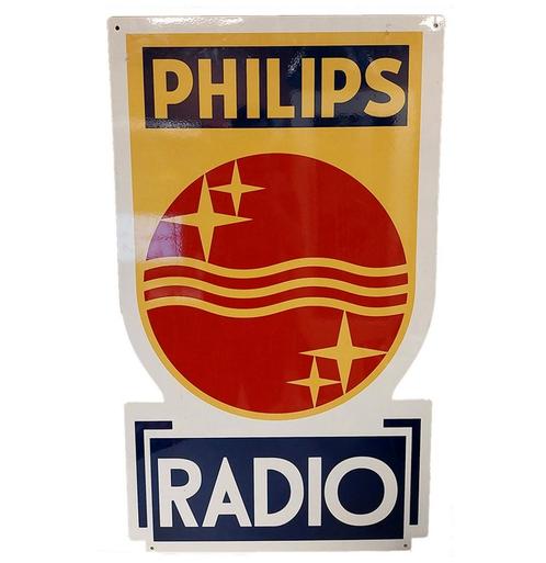 Dubbelzijdig Philips Radio Vintage Emaille Bord - 92 x 53cm, Huis en Inrichting, Woonaccessoires | Wanddecoraties, Ophalen