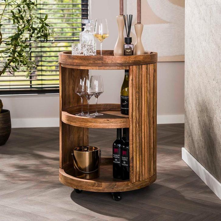 *WOONWINKEL* Wijnkast Trolley Met Ribbelhout, Huis en Inrichting, Woonaccessoires | Wijnrekken, Nieuw, Verzenden