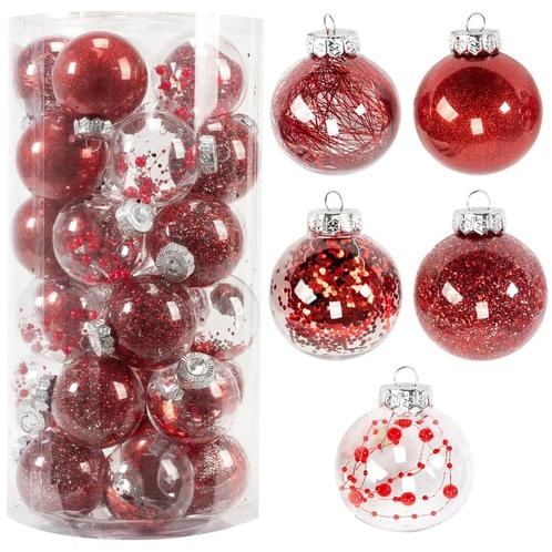 Merkloos REA 30-delige kerstballenset - rood - diverse de..., Diversen, Kerst, Nieuw, Ophalen of Verzenden