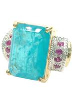 Zonder Minimumprijs - Ring - 9 kt. Geel goud, Zilver Paraiba, Sieraden, Tassen en Uiterlijk, Ringen, Nieuw