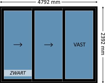 Voorraad 3-delige schuifpui, aluminium, zwart, met glas beschikbaar voor biedingen