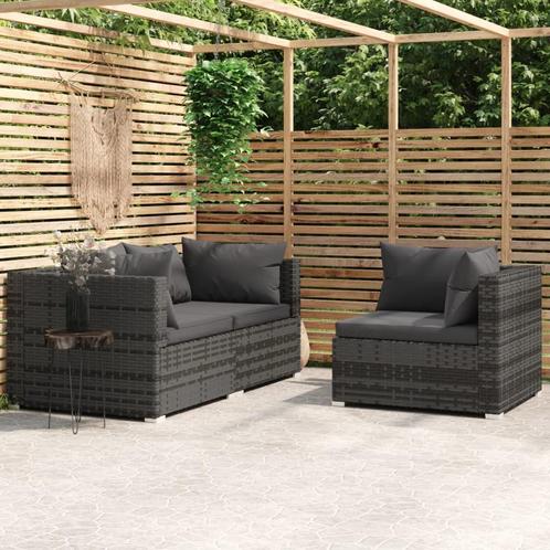 vidaXL 3-delige Loungeset met kussens poly rattan grijs, Tuin en Terras, Tuinsets en Loungesets, Loungeset, Nieuw, Rotan, Verzenden