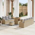 vidaXL 10-delige tuinbankset met kussens in beige, poly, Verzenden, Nieuw, Rotan