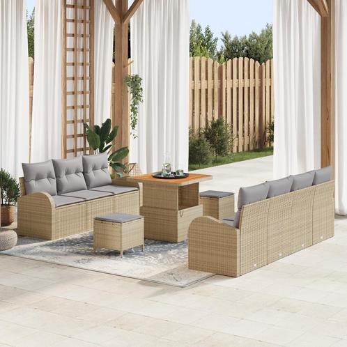 vidaXL 10-delige tuinbankset met kussens in beige, poly, Tuin en Terras, Tuinsets en Loungesets, Nieuw, Rotan, Verzenden