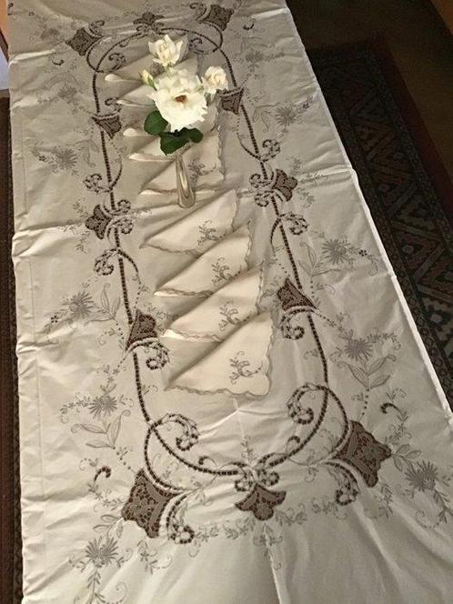 Tafelkleed (10) - 254 cm - 162 cm - Elegante linnen, Antiek en Kunst, Antiek | Kleden en Textiel