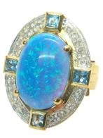 Zonder Minimumprijs - Ring - 9 kt. Geel goud, Zilver Opaal -, Sieraden, Tassen en Uiterlijk, Ringen, Nieuw