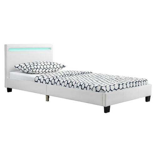 Gestoffeerd Bed Verona - 90 x 200 cm - Wit - LED verlichting, Huis en Inrichting, Slaapkamer | Bedden, Nieuw, Verzenden