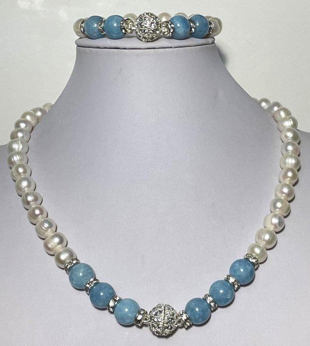 Perla Blanca Naturel (10-12) en Aqua Marine (12), exclusieve, Verzamelen, Mineralen en Fossielen