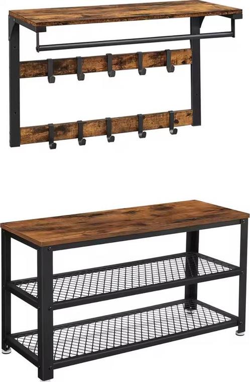 Industriële Garderobeset – Kapstok en Schoenenbank Hout, Huis en Inrichting, Woonaccessoires | Kapstokken, Wandkapstok, Nieuw