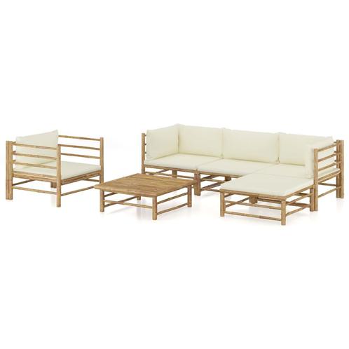 vidaXL 6-delige Loungeset met crèmewitte kussens bamboe, Tuin en Terras, Tuinsets en Loungesets, Loungeset, Nieuw, Hout, Verzenden