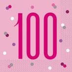 Servetten 100 Jaar Roze 33cm 16st, Verzenden, Nieuw