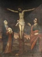 Spanish chool (XVII-XVIII) - Calvary with altarpiece frame, Antiek en Kunst, Kunst | Schilderijen | Klassiek