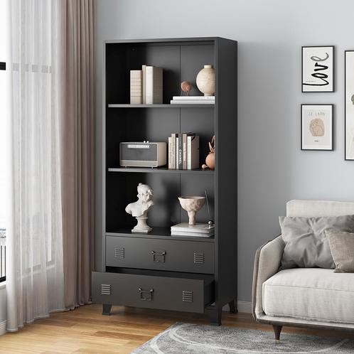 [en.casa] Boekenkast Hammarland 180x80x40 cm zwart, Huis en Inrichting, Kasten | Boekenkasten, Nieuw, Verzenden