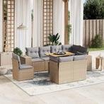 vidaXL 9-delige Loungeset met kussens poly rattan beige, Verzenden, Nieuw, Rotan, Loungeset