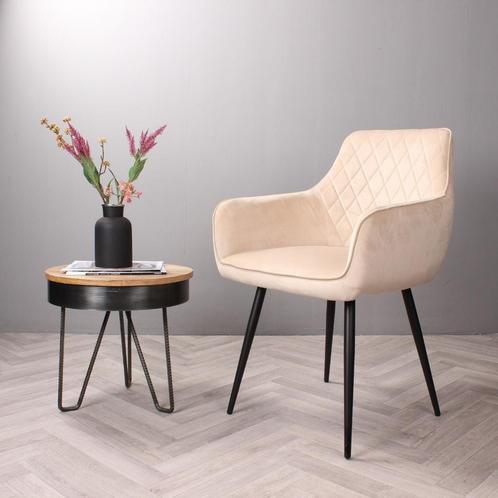 Eetkamerstoel met armleuning  Velvet Ivoor - Armstoel, Huis en Inrichting, Stoelen, Nieuw, Ophalen of Verzenden