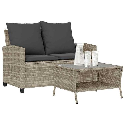 vidaXL Tuinbank 2-zits met kussens & tafel poly rattan, Tuin en Terras, Tuinsets en Loungesets, Nieuw, Rotan, Verzenden