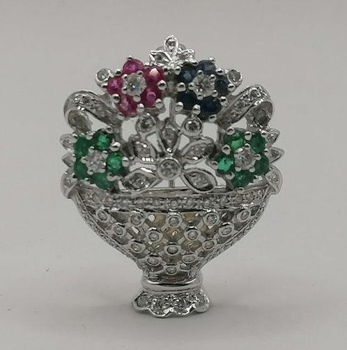 Broche - 18 karaat Witgoud - 1.69ct. tw. Diamant, Sieraden, Tassen en Uiterlijk, Antieke sieraden