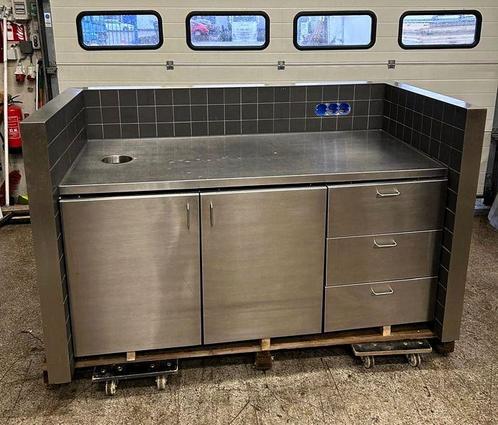 RVS Werktafel met 1 afvalbakruimte, 2 deuren en 3 lades,, Zakelijke goederen, Horeca | Keukenapparatuur, Gebruikt