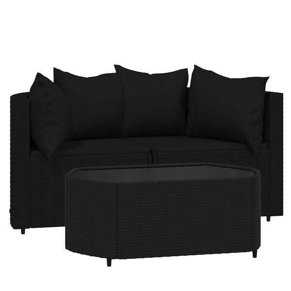 Loungeset Zwart PE-Rattan | Tweedekansje OP=OP, Tuin en Terras, Tuinsets en Loungesets, Eettafel, Nieuw, Wicker, Loungeset, 4 zitplaatsen
