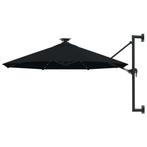 vidaXL Wandparasol met LEDs 300 cm zwart, Tuin en Terras, Parasols, Verzenden, Nieuw, 3 tot 4 meter, Muurparasol