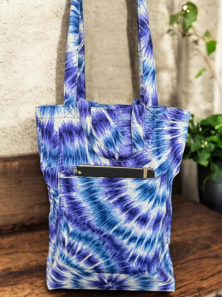Shopper tas met Afrikaanse print - Blauwe Tie Dye - Herbruik, Sieraden, Tassen en Uiterlijk, Tassen | Damestassen, Nieuw, Ophalen of Verzenden