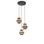 Oosterse hanglamp bamboe met zwart rond 3-lichts - Evalin, Huis en Inrichting, Lampen | Hanglampen, Nieuw, Overige stijlen