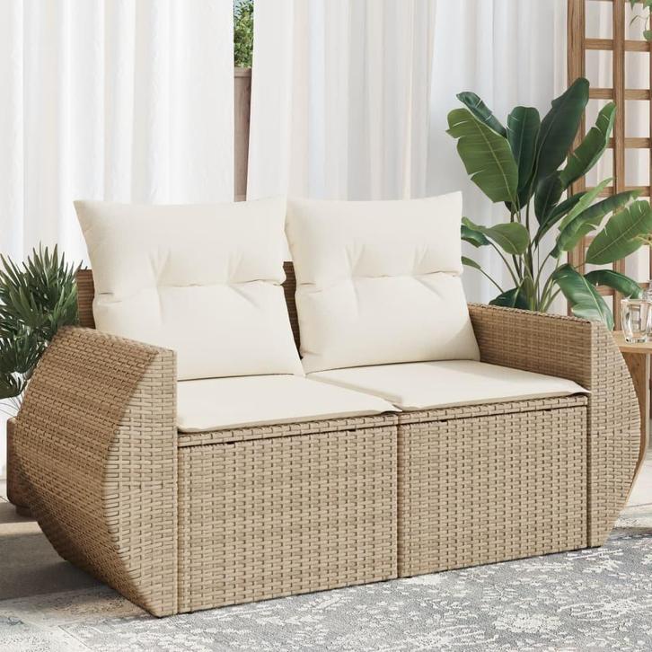 Poly Rattan 2-zits Tuinbank Beige | Tweedekansje | Comfor..., Tuin en Terras, Tuinbanken, Nieuw, Kunststof, Ophalen of Verzenden