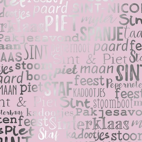 Cadeaupapier Sinterklaas Handlettering Roze - Breedte 50 cm, Diversen, Sinterklaas, Nieuw, Ophalen of Verzenden