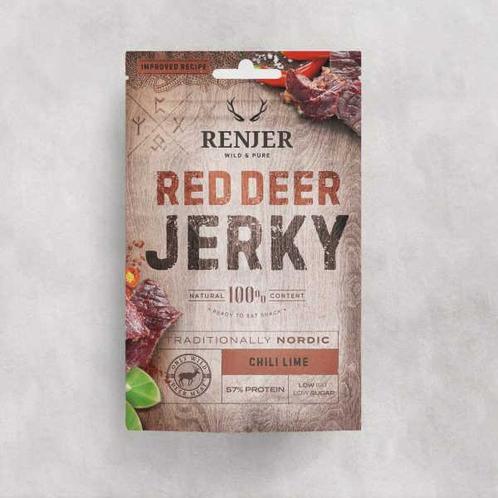 Nordic Red Deer Jerky Chili & Lime 25gr. - Renjer Snacks, Diversen, Levensmiddelen, Verzenden